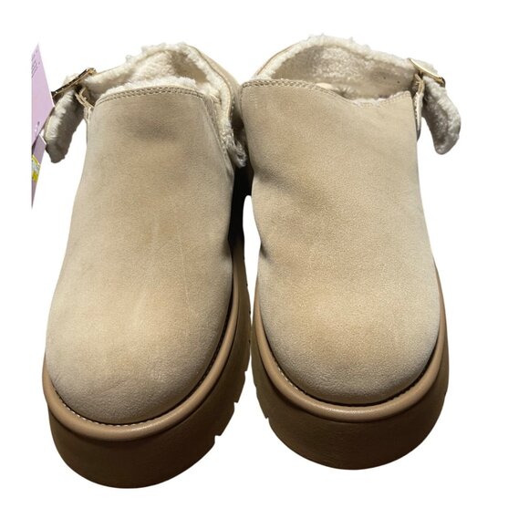 Wild Fable Frieda Light Taupe Platform Clogs Womens 9 Faux Suede Sherpa Lined - Picture 1 of 11